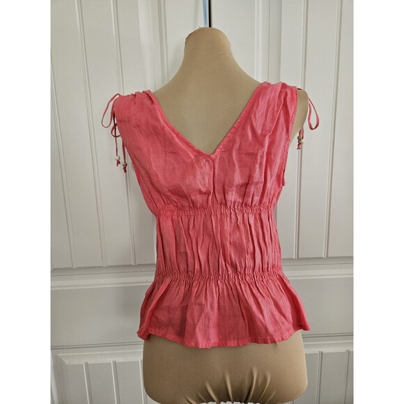 Cynthia Rowley 100% Linen Passionfruit Tank Top Button Up Smocking Sz M - Picture 6 of 10